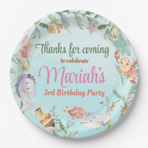 Onder de waterverf van de zee Birthday Papieren Bordje