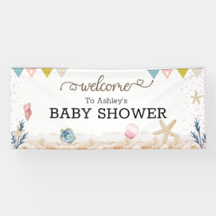 Onder de Welkomstbanner van het Baby shower van he Spandoek