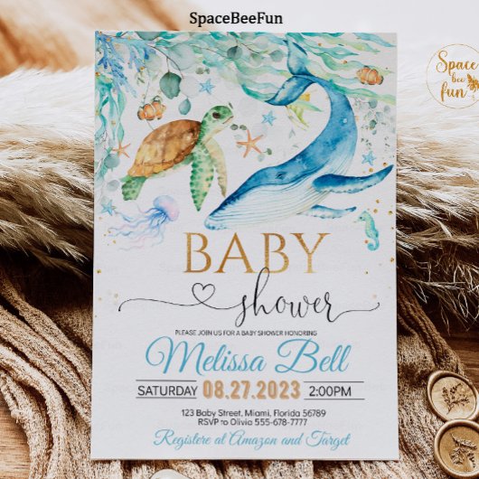 Onder de Zee Baby shower Invitation Boy Ocean Kaart