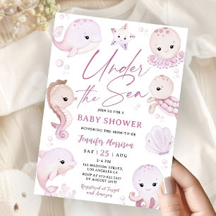 Onder De Zee Baby Shower Meisje Roze Oceaan Cute  Kaart