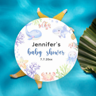 Onder De Zee Baby Shower Oceaan Dieren Ronde Sticker