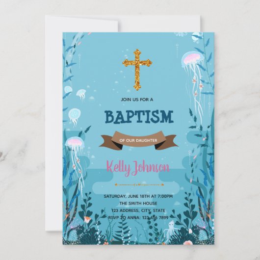 Onder de zee baptism party Invitation Kaart (Voorkant)