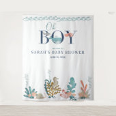 Onder de Zee Blauw Waterverf Oh Jongen Babyfeestje Wandkleed (Voorkant)