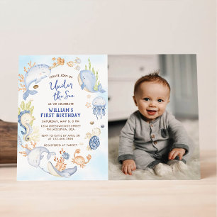 Onder de Zee Blauwe Jongen Eerste Verjaardagsfeest Kaart