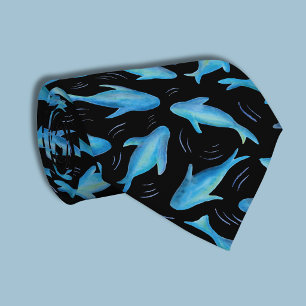 Onder de Zee Blauwe Zwarte Haaien Vis Patroon Stropdas