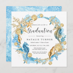 Onder de Zee Blue Gold Afstuderen Invitation Kaart