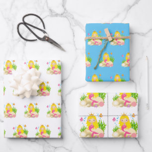 Onder de Zee Cute Blonde Mermaid Custom Name Inpakpapier Vel