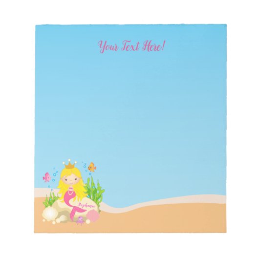 Onder de Zee Cute Blonde Mermaid Custom Name Notitieblok (Voorkant)