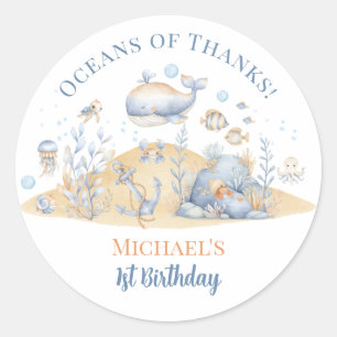 Onder de Zee Jongen 1e Verjaardag Bedankt Ronde Sticker
