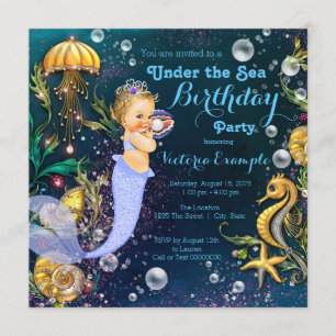 Onder de Zee Mermaid Birthday Party Kaart