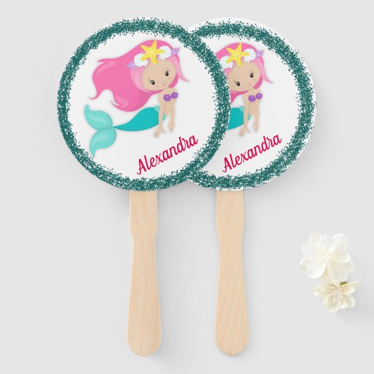 Onder de Zee Mermaid Party Personalized Handwaaier (Voorkant en achterkant)