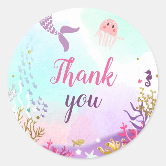 Onder de Zee Mermaid Sticker Cupcake Topper Roze (Voorkant)