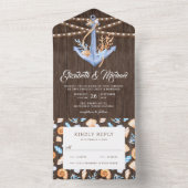 Onder de zee nautisch anker rustieke houten bruilo all in one uitnodiging (Binnen)