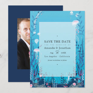 Onder de Zee Nautische Trouwfoto  Bewaar de Datum Save The Date