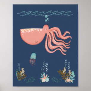 Onder de Zee Oceaan Dieren Octopus Kleuterklas Pos Poster