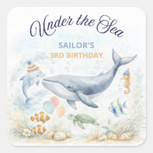 Onder de Zee Oceaan Dieren Walvis Verjaardag Vierkante Sticker