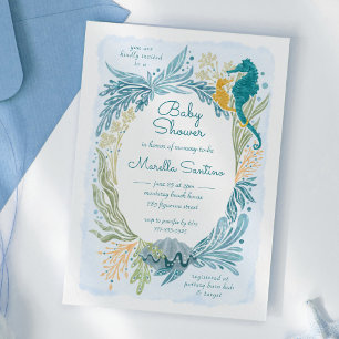 Onder de Zee Oceaangolven Zeepaardje Baby Shower Kaart