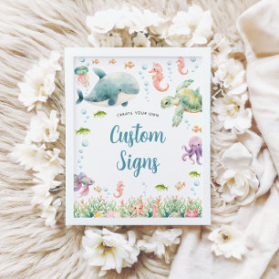 Onder de Zee Ocean Baby Shower Aangepast Bord Poster
