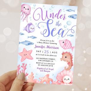 Onder De Zee Oceandieren Meisje Baby Borrel Kaart