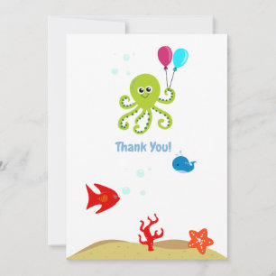 Onder de Zee Octopus Jongen Verjaardag Bedankkaart