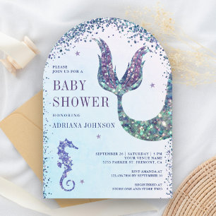 Onder de Zee Paarse Zeemeermin Boog Baby Shower Kaart