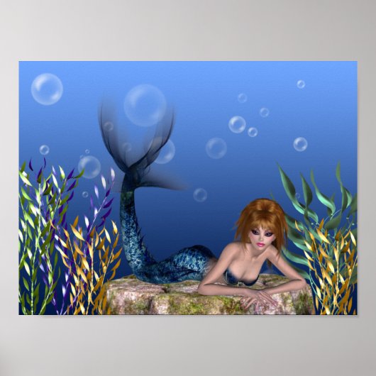 Onder de Zee Redkop Mermaid Print (Voorkant)