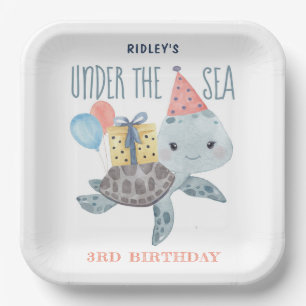 Onder de Zee schildpad Waterverf Birthday Papieren Bordje