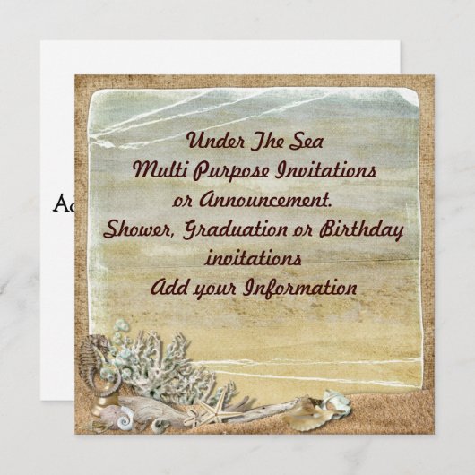 Onder de Zee Strand Multi purpose Uitnodiging (Voorkant / Achterkant)