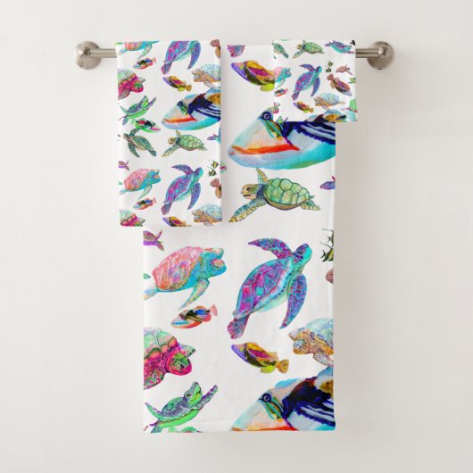 Onder de Zee Turtle and Fish Bath Towel Set Bad Handdoek (Insitu)