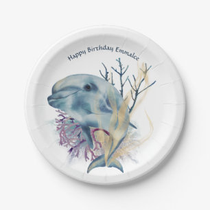 Onder de Zee Waterverf Dolphin Cute Birthday Papieren Bordje