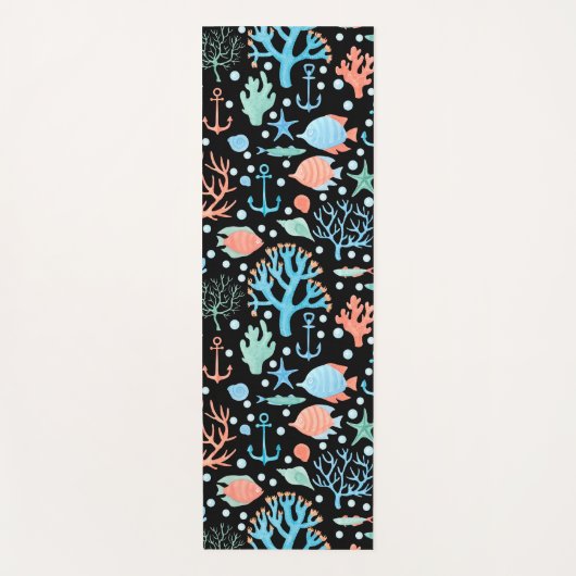 Onder de Zee Waterverf Pattern Dark Yogamat (Voorkant)