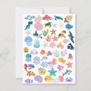 Onder de Zee, Waterverf Print, Decor Fijn Briefkaart