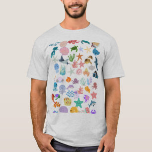 Onder de Zee, Waterverf Print, Decor Fijne Kunst T-shirt