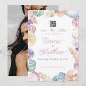Onder de Zee Whimsische Waterverf Foto & QR Save The Date (Voorkant / Achterkant)