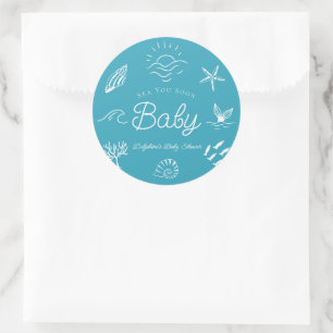 Onder de Zee Zie Je Spoedig Blauwe Jongens Babyfee Ronde Sticker