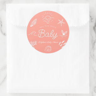Onder de Zee Zie Je Spoedig Roze Meisje Baby Showe Ronde Sticker