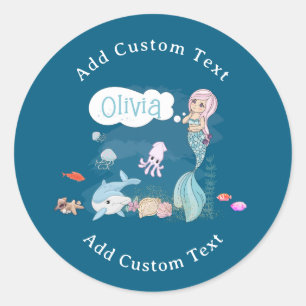Onder de Zee Zoete Meermin Gepersonaliseerd Ronde Sticker