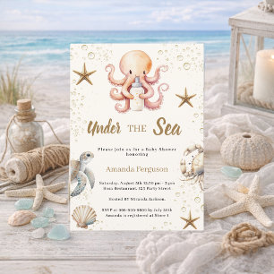 Onder de zeedieren meisje Baby Shower Kaart
