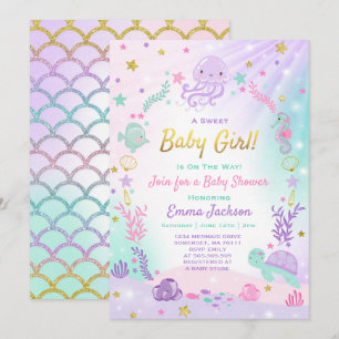 Onder de Zeeen Baby showers Uitnodiging Roze & Gou