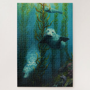 Onder de zeehonden van zee en oceaan, onkruid van  legpuzzel