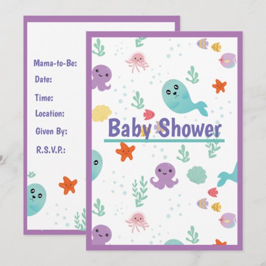Onder het Baby shower van de Zee Kaart (Voorkant / Achterkant)