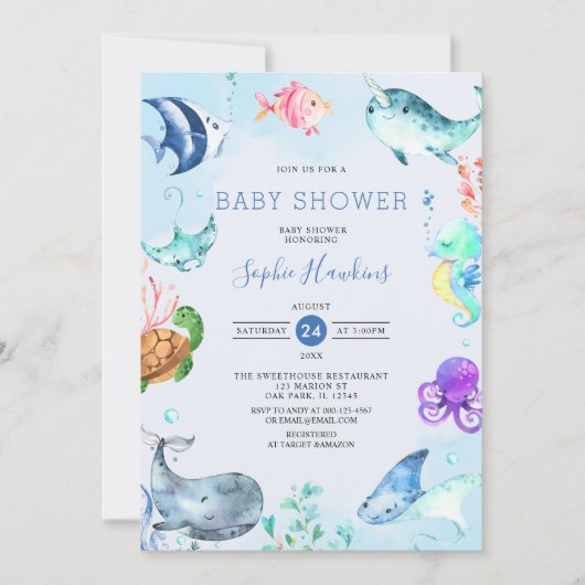 Onder het Baby shower Zee Ocean Couples Kaart (Voorkant)