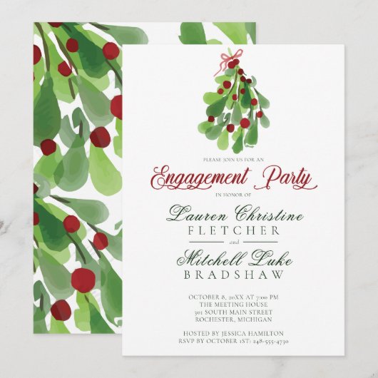 Onder het Christmas Mistletoe Verloving Kaart (Voorkant / Achterkant)