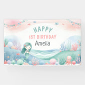 Onder-het-Zee 1e Verjaardagsviering Zeemeermin Spandoek (Horizontaal)