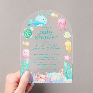 Onder het Zee Adventure Baby shower Acryl Uitnodigingen