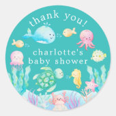 Onder het Zee Adventure Baby shower Ronde Sticker (Voorkant)