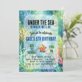Onder het Zee Animal Birthday Party Invitation Kaart (Staand voorkant)