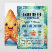Onder het Zee Animal Birthday Party Invitation Kaart (Voorkant / Achterkant)
