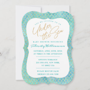 Onder het Zee Aqua Blue Mermaid Scales Baby shower Kaart