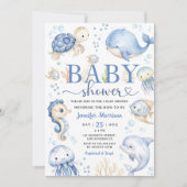 Onder het Zee Baby shower Boy Blue Ocean Kaart (Voorkant)